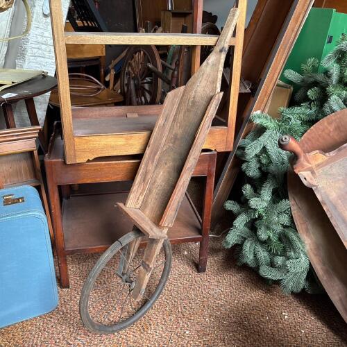 Antique Wooden Wheelbarrow-Style Cart