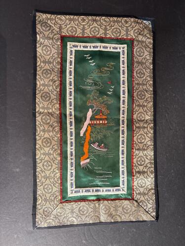 Chinese Silk Embroidered Textile Panel with Scenic Motif