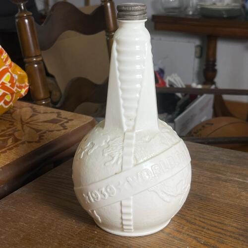 1939 New York World's Fair Trylon Perisphere Milk Glass Bottle