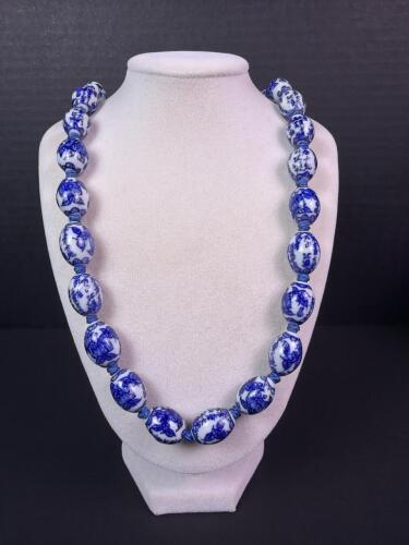 Blue and White Bead Necklace with Filigree Clasp