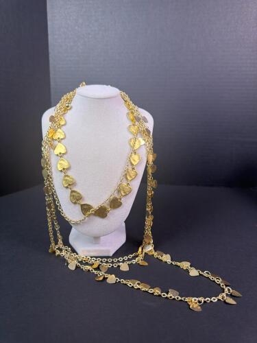 Gold Tone Multi-Strand Heart Charm Necklaces