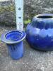 Blue Glazed Studio Pottery Vase With Insert - 7