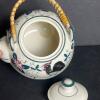 Porcelain Three-Legged Teapot with Rooster Motif and Wicker Handle - 3