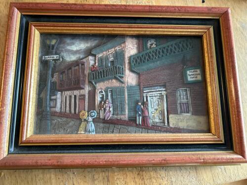 Hand Painted New Orleans Bourbon Street Wood Relief Wall Art