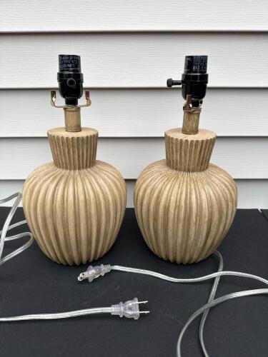 Pair of Ribbed Faux Wood Table Lamps