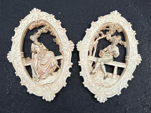 Pair of 1958 United Chicago Rococo-Style Plaster Wall Plaques