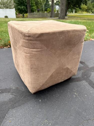 Cube Ottoman in Tan Microsuede Upholstery