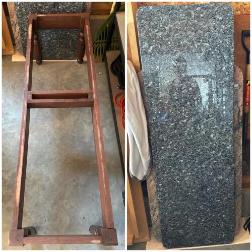Custom Made Granite Tabletop with Wood Frame Base