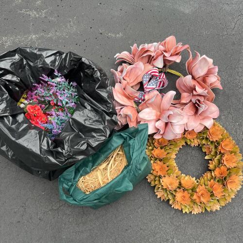 Artificial Floral Wreaths and Assorted Faux Flowers