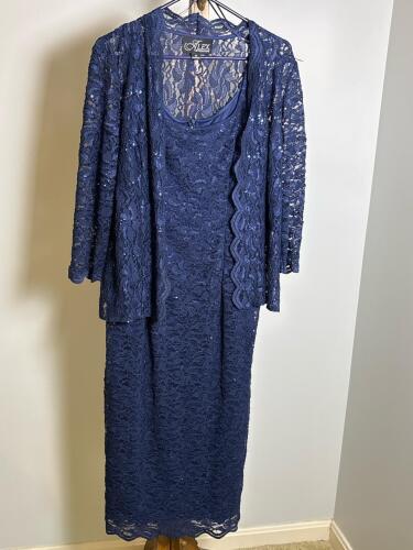 Alex Evenings Navy Blue Lace Sequin Dress and Jacket