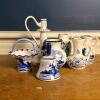 Delfts Blue Hand Painted Miniature Pottery Vases and Bell Set