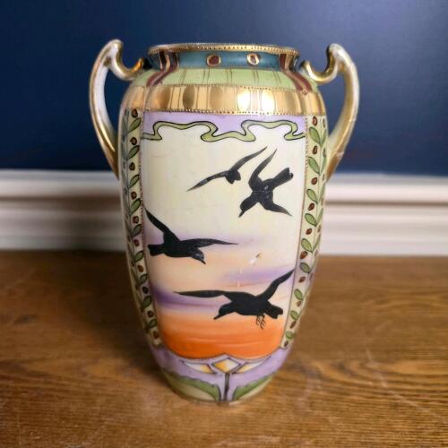 Hand Painted Nippon Imperial Art Nouveau-Style Porcelain Vase