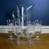 Etched Glass Pitcher with Matching Floral Goblets