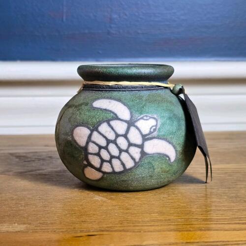 Ben Diller Hawaii Turtle Motif Green Pottery Vase