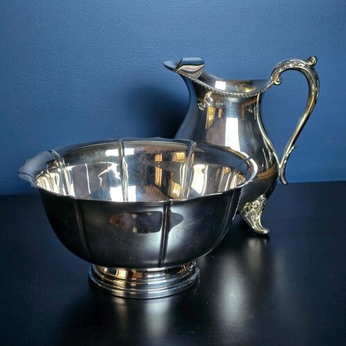 Silverplate Water Pitcher and Bowl, Bristol-Style, Poole and Kent