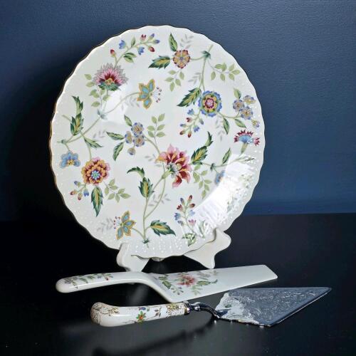 Andrea by Sadek Floral Porcelain Cake Plate with Servers