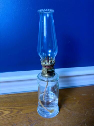 Clear Glass Oil Lamp with Brass Burner and Chimney