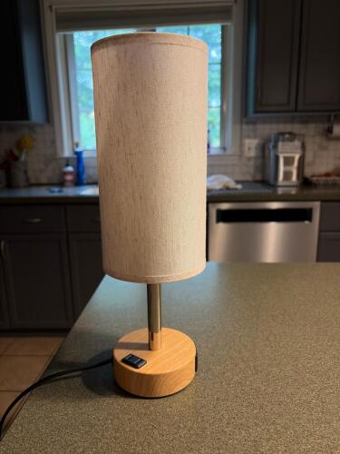 Modern Table Lamp with USB Ports and Wood Base