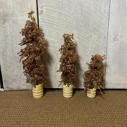 Trio of Gold Pipe Cleaner Tabletop Trees
