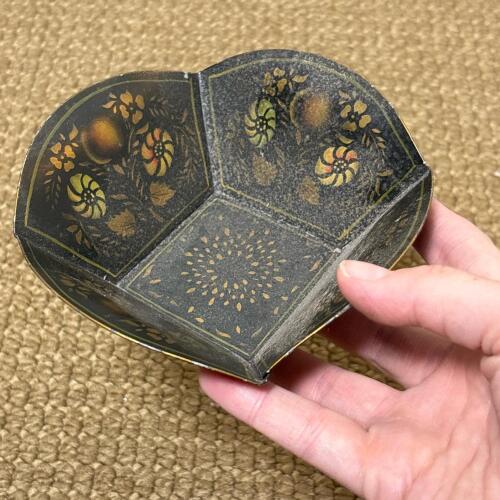 Decorative Black Painted Metal Bowl With Floral Motif