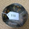 Decorative Black Painted Metal Bowl With Floral Motif - 7