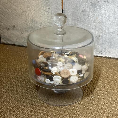Glass Pedestal Jar with Assorted Buttons