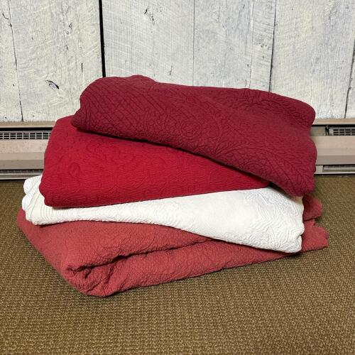 Assorted Coverlets and Williams Sonoma Tablecloth