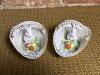 Pair of Moga Porcelain Rabbit Baskets Hand Painted Romania