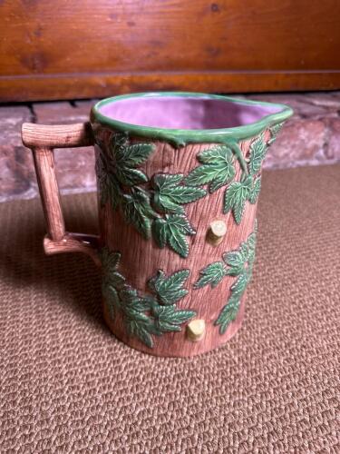 Majolica-Style Ceramic Pitcher with Leaf Relief