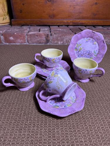 Tracy Porter Hand Painted Floral Teacups and Plates