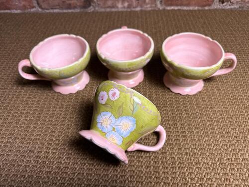 Tracy Porter Hand Painted Floral Footed Teacups