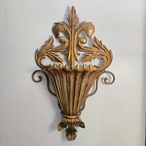 Wall Pocket in Gilt Rococo-Style Metal