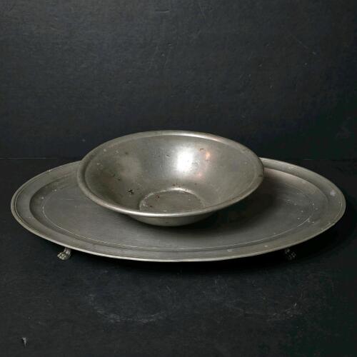 Woodbury Pewterers Bowl and Colonial Pewter Tray