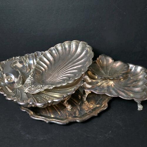 Silver-Plated Serving Dishes in Shell and Scallop Motif
