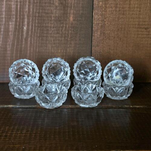 Pressed Glass Open Salt Cellars, Diamond Pattern