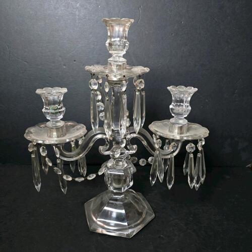 Crystal Three-Arm Candelabrum with Prisms in the Victorian Manner