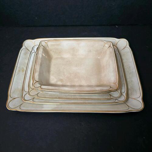 W&C Opaque China Rectangular Platters with Gilt Trim