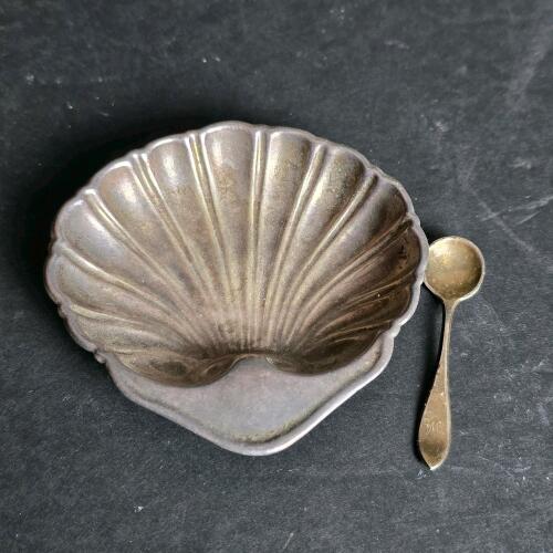 Sterling Silver Shell Dish with Spoon
