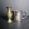 Silver Double Handle Cup and Brass Etched Vase