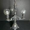 Ornate Three-Arm Silver-Style Candelabra with Glass Candle Cups
