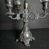Ornate Three-Arm Silver-Style Candelabra with Glass Candle Cups - 2