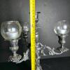 Ornate Three-Arm Silver-Style Candelabra with Glass Candle Cups - 5