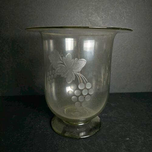 Etched Glass Vase with Grape and Leaf Motif