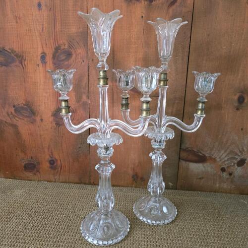 Pair of Glass and Brass Tulip-Form Candelabra