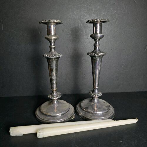 Pair of Silver-Plated Classical-Style Candlesticks