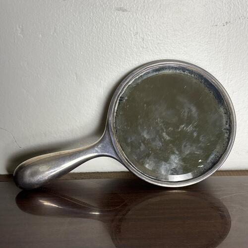 Vintage Sterling Silver Beaded-Edge Hand Mirror