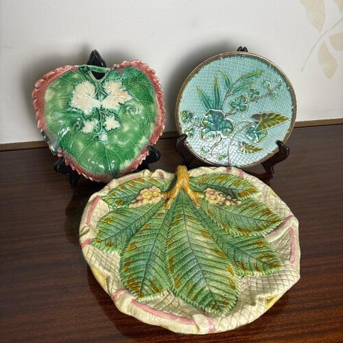 Majolica-Style Leaf and Botanical Motif Plates