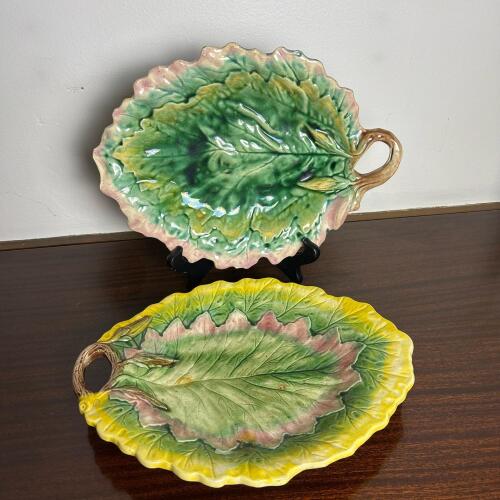 Majolica-Style Leaf Motif Ceramic Serving Dishes