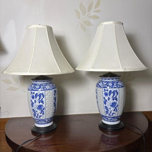 Pair of Blue and White Ceramic Table Lamps