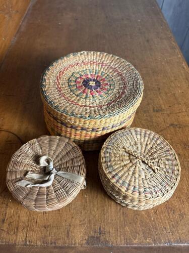 Woven Lidded Baskets in Folk Art Style